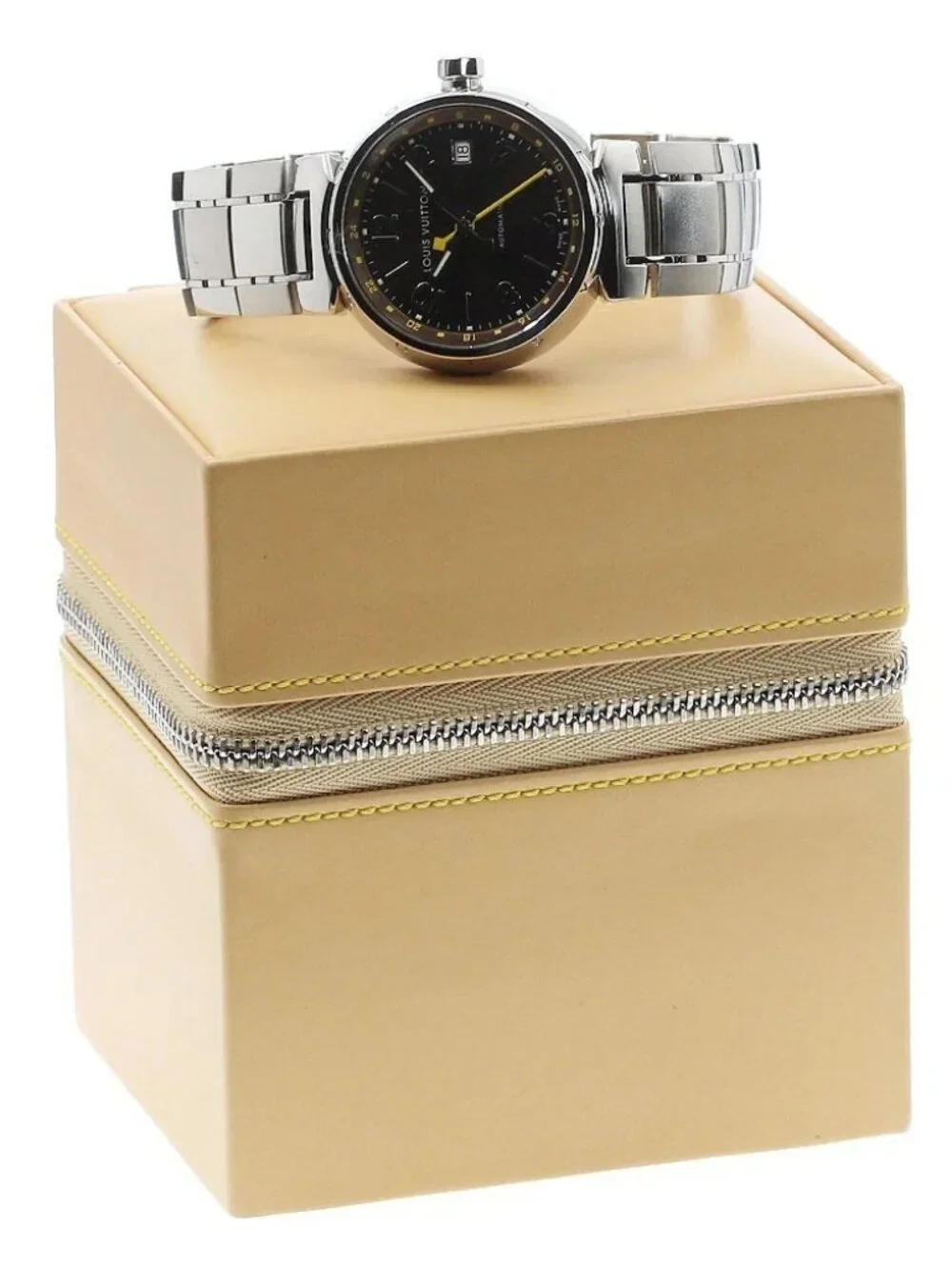 LOUIS VUITTON Tambour Q1131 GMT date Brown Dial Automatic Men's Watch_962354